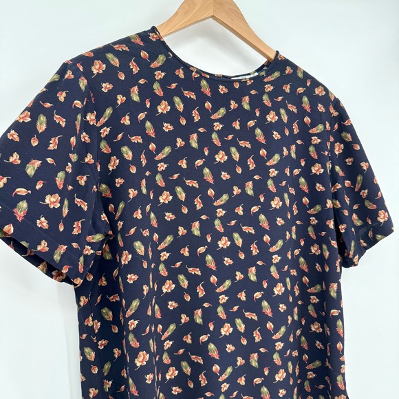 JH Collectibles Vtg Navy Blue Leaf Print Skirt/Top Set Women's Sz 14+16 - Picture 3 of 16